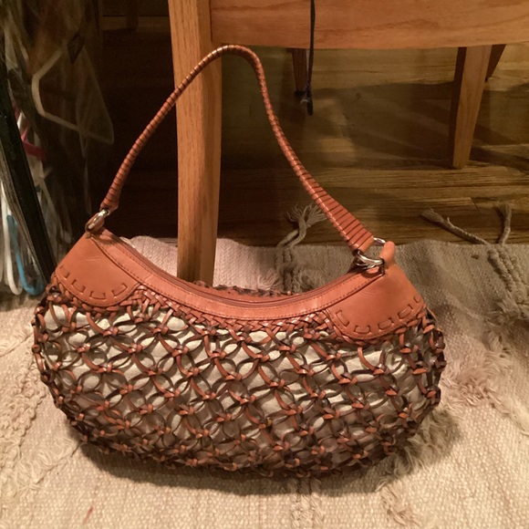 COLE HAAN DARA COLLECTION BROWN LEATHER WOVEN HANDBAG - Picture 5 of 13